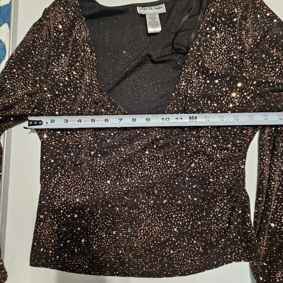 Alex & Sophia Glitter Side-Shirred V-Neck Black and Gold Top - Picture 11 of 12